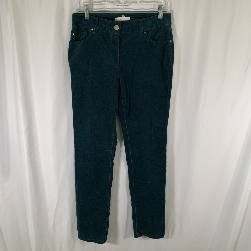 Chico's Corduroy Pants Women's 4 Green Soft Cotton Blend Pockets Mid Rise
